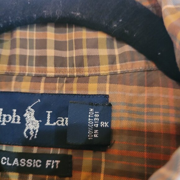 Ralph Lauren Men's Classic Fit Long Sleeve Button Down Plaid Brown Rust 16/Large - Picture 8 of 11